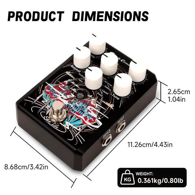 Alt view image 2 of 7 - Sky Isle Stereo I/O Delay Pedal for Electric Guitar 9 Studio-Grade Delay Modes Guitar Effects Pedal with Tap Tempo, 201200ms Ambient & Analog Delay, True/Buffered Bypass with Trails