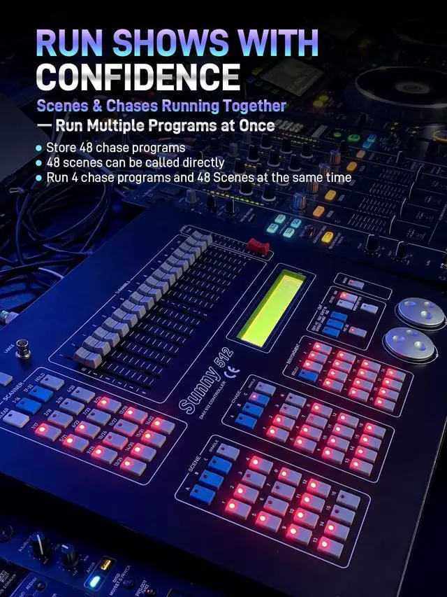 Alt view image 3 of 7 - DMX512 Controller, 512 Channel DMX DJ Light Controller with LCD Display | DMX DJ Stage Lighting Console Board Ideal for Show, Party, KTV, Bar