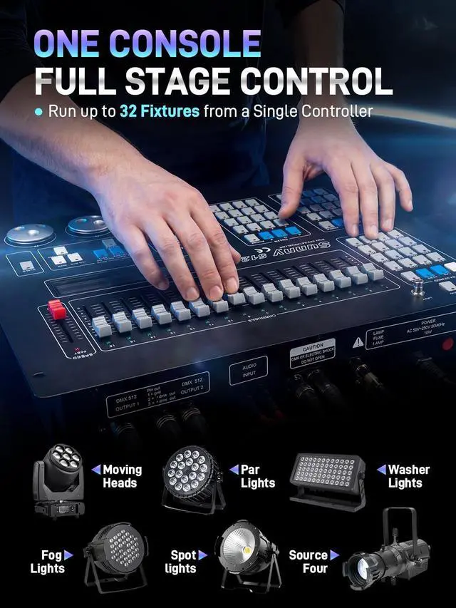 Alt view image 4 of 7 - DMX512 Controller, 512 Channel DMX DJ Light Controller with LCD Display | DMX DJ Stage Lighting Console Board Ideal for Show, Party, KTV, Bar