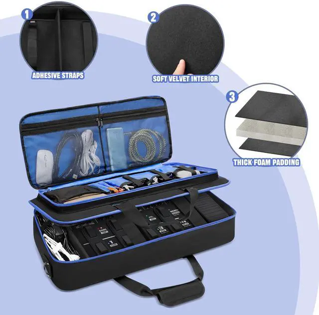 Alt view image 3 of 7 - Carrying Bag Fits for Boss ME-80/GT-1000/GX-100/ME-90 Guitar Pedal | Separate Compartment, Fixing Strap, Shoulder Strap, Top Handle, for Guitar Multi-effects Pedal Board/Guitar Cable