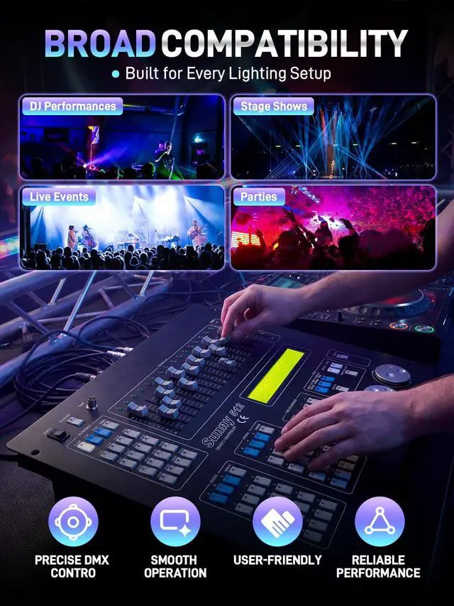 Alt view image 7 of 7 - DMX512 Controller, 512 Channel DMX DJ Light Controller with LCD Display | DMX DJ Stage Lighting Console Board Ideal for Show, Party, KTV, Bar