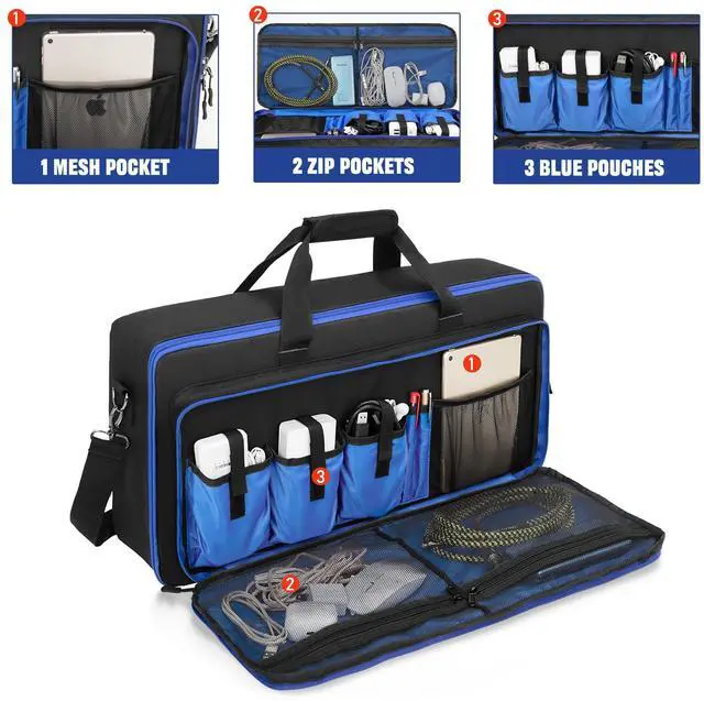 Alt view image 2 of 7 - Carrying Bag Fits for Boss ME-80/GT-1000/GX-100/ME-90 Guitar Pedal | Separate Compartment, Fixing Strap, Shoulder Strap, Top Handle, for Guitar Multi-effects Pedal Board/Guitar Cable