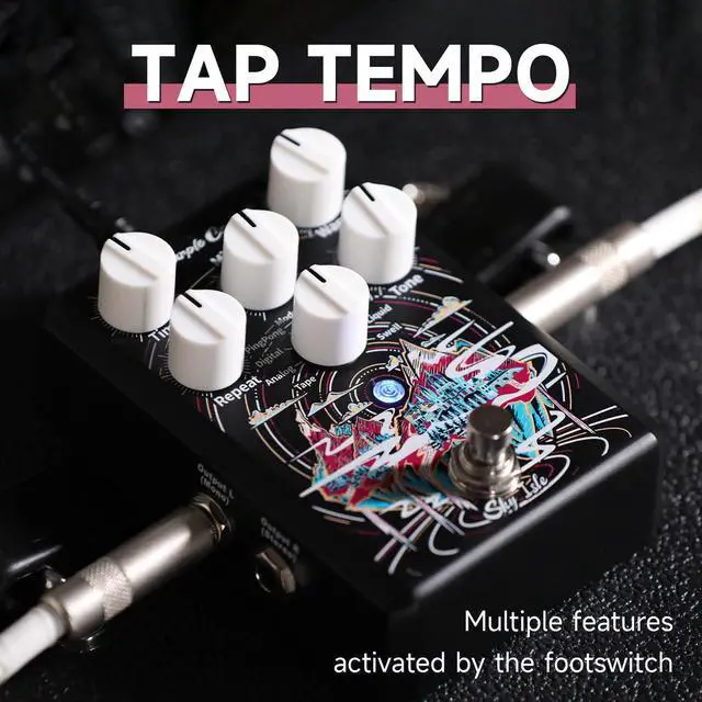 Alt view image 6 of 7 - Sky Isle Stereo I/O Delay Pedal for Electric Guitar 9 Studio-Grade Delay Modes Guitar Effects Pedal with Tap Tempo, 201200ms Ambient & Analog Delay, True/Buffered Bypass with Trails