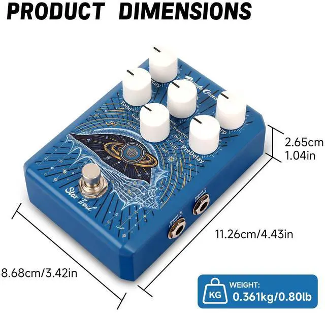 Alt view image 2 of 7 - Star Trail Reverb Pedal with Freeze Function, 9 Reverb Modes for Ambient, Spring & Plate, True/Buffered Bypass with Trails, Stereo I/O Guitar Effects Pedal for Electric Guitar & Bass