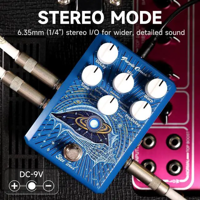 Alt view image 4 of 7 - Star Trail Reverb Pedal with Freeze Function, 9 Reverb Modes for Ambient, Spring & Plate, True/Buffered Bypass with Trails, Stereo I/O Guitar Effects Pedal for Electric Guitar & Bass