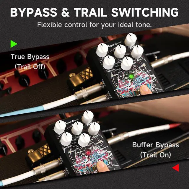 Alt view image 7 of 7 - Sky Isle Stereo I/O Delay Pedal for Electric Guitar 9 Studio-Grade Delay Modes Guitar Effects Pedal with Tap Tempo, 201200ms Ambient & Analog Delay, True/Buffered Bypass with Trails