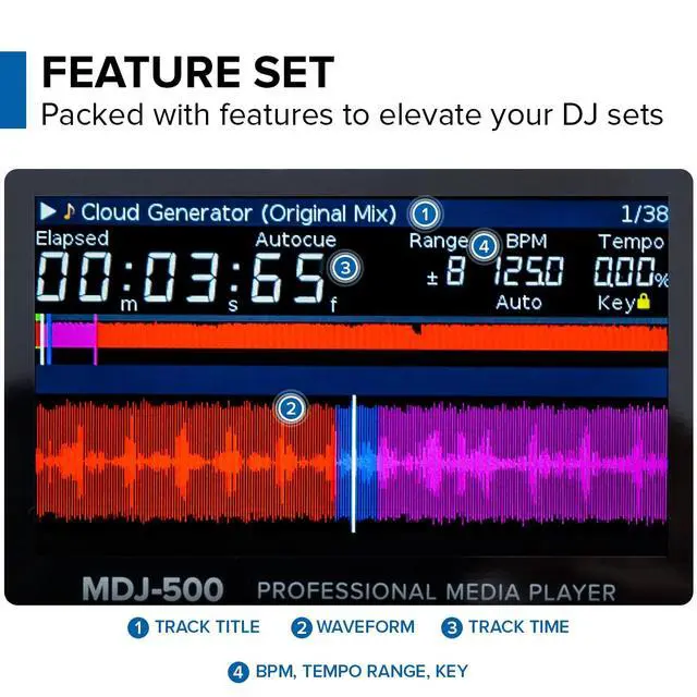 Alt view image 6 of 6 - Standalone DJ Media Player, USB & MIDI (MDJ-500) | Standalone USB media player or MIDI - 4 hot cues, auto loops - full-color display - V-Case software