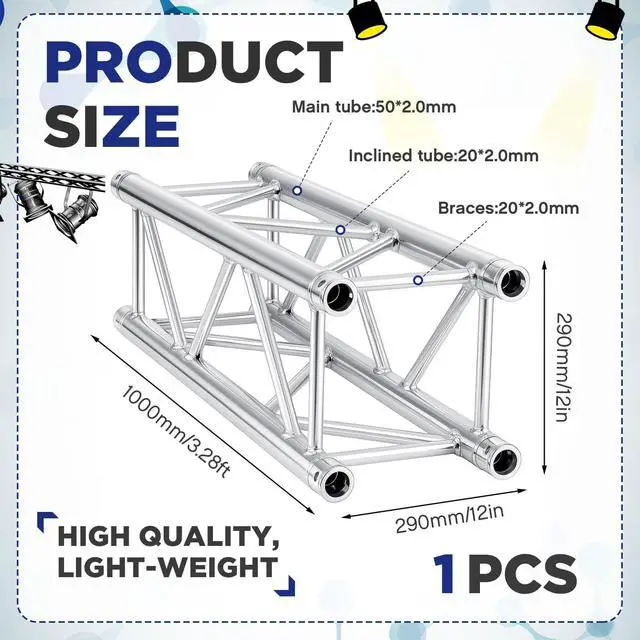 Alt view image 2 of 7 - 1 Pack Aluminum DJ Light Stands Stage Truss Segment 12" x 12" Straight Square DJ Lighting Stand Trussing Stage with 8 couplers, 500 Pounds Load Capacity (3.28 ft)