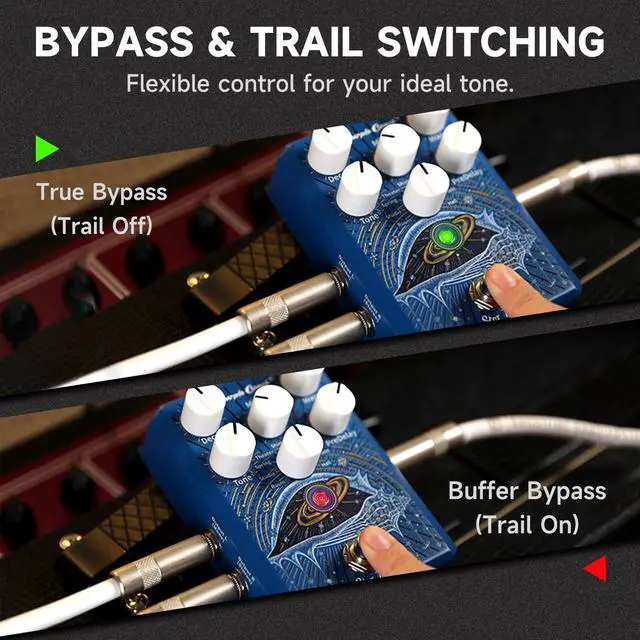 Alt view image 6 of 7 - Star Trail Reverb Pedal with Freeze Function, 9 Reverb Modes for Ambient, Spring & Plate, True/Buffered Bypass with Trails, Stereo I/O Guitar Effects Pedal for Electric Guitar & Bass