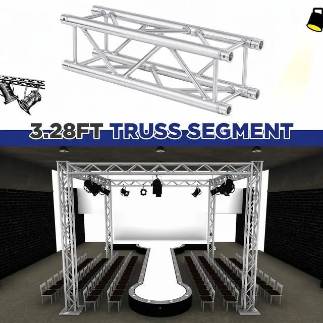 Alt view image 3 of 7 - 1 Pack Aluminum DJ Light Stands Stage Truss Segment 12" x 12" Straight Square DJ Lighting Stand Trussing Stage with 8 couplers, 500 Pounds Load Capacity (3.28 ft)