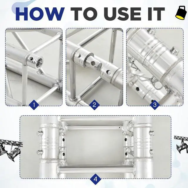 Alt view image 5 of 7 - 1 Pack Aluminum DJ Light Stands Stage Truss Segment 12" x 12" Straight Square DJ Lighting Stand Trussing Stage with 8 couplers, 500 Pounds Load Capacity (3.28 ft)