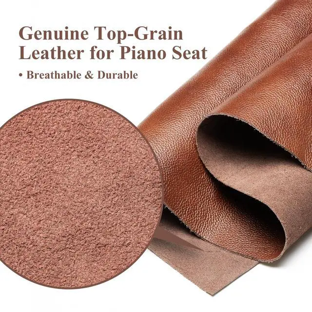 Alt view image 4 of 7 - Genuine Leather Duet Piano Bench with Storage,Adjustable Heavy Duty Wooden Double Keyboard Seat XHJ-11G(Brown)