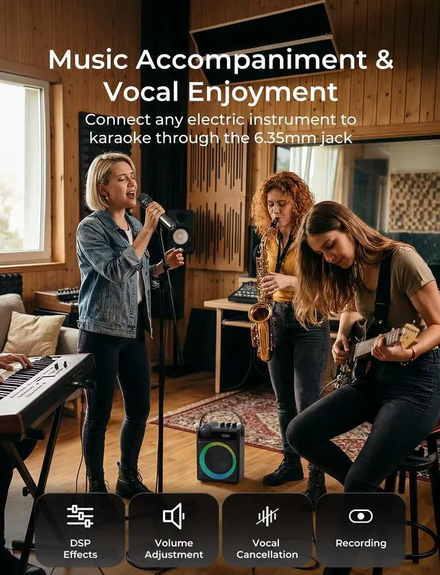 Alt view image 7 of 7 - 100W Portable Voice Amplifier with 2 Wireless Microphones S17 | Bluetooth 5.3 Big Pro Sound, Bluetooth PA System Karaoke Machine, BT/USB/TF Card/Aux/Guitar Support, Portable Speaker