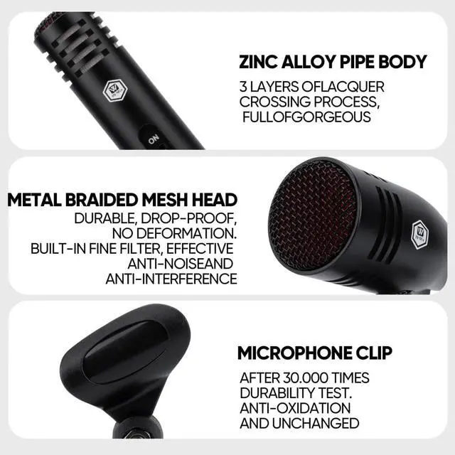 Alt view image 4 of 7 - 7 Piece Wired Dynamic Drum Mic Kit (Whole Metal)- Kick Bass, Tom/Snare & Cymbals Microphone Use for Drums, Vocal, Other Instrument Complete with Thread Clip, Mics Holder