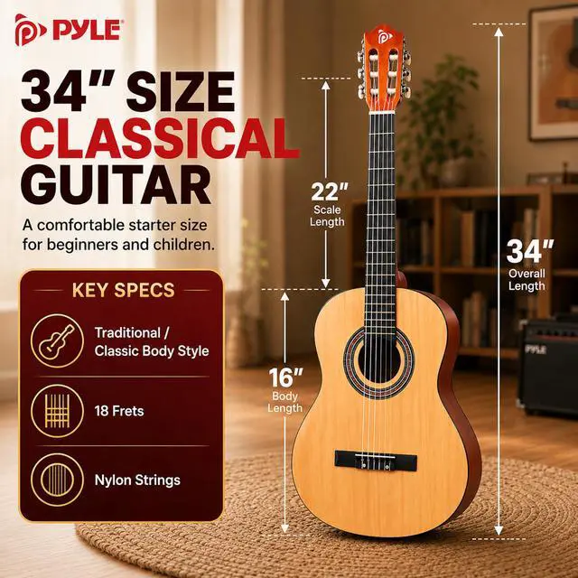 Alt view image 3 of 6 - Beginner Acoustic Guitar Kit, 1/2 Junior Size All Wood Instrument with Full Accessory Kit, Picks, Shoulder Strap, Carry Case, Cleaning Cloth, Tuner App, 2 Month Lessons, 34
