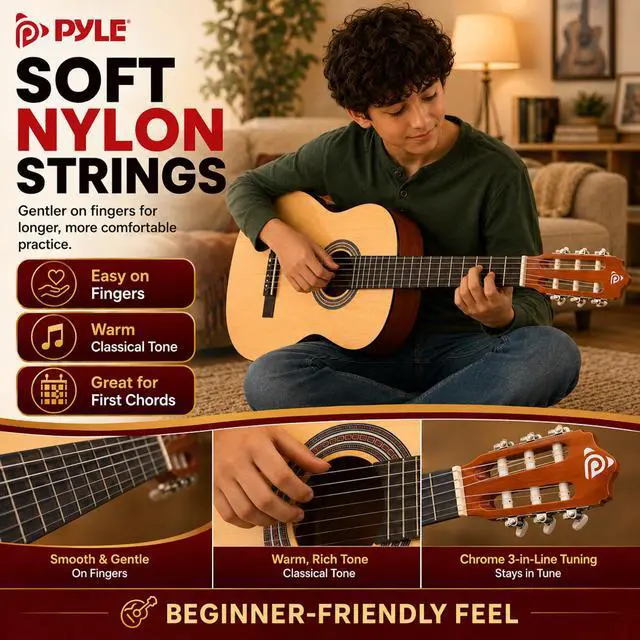 Alt view image 4 of 6 - Beginner Acoustic Guitar Kit, 1/2 Junior Size All Wood Instrument with Full Accessory Kit, Picks, Shoulder Strap, Carry Case, Cleaning Cloth, Tuner App, 2 Month Lessons, 34