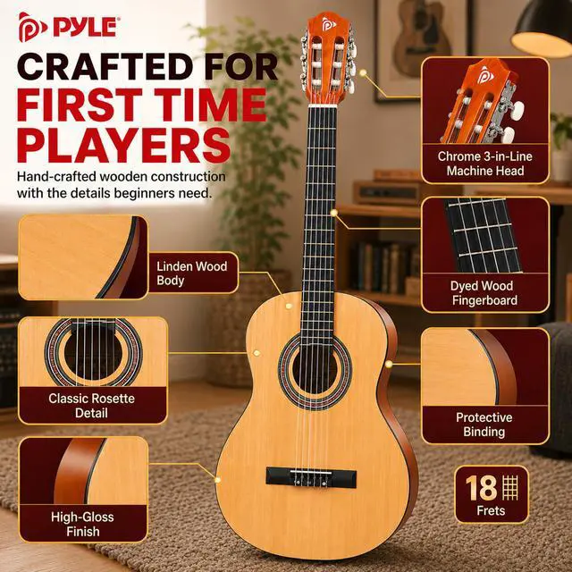 Alt view image 5 of 6 - Beginner Acoustic Guitar Kit, 1/2 Junior Size All Wood Instrument with Full Accessory Kit, Picks, Shoulder Strap, Carry Case, Cleaning Cloth, Tuner App, 2 Month Lessons, 34