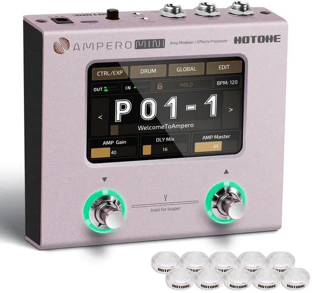Main image of Multi Effects Processor Pedal Guitar Bass Amp Modeling IR Cabinets Simulation Multi LanguageStereo OTG USB Audio Interface Ampero Mini MP-50 (Include 10 PCS Additional Footswitch Toppers)