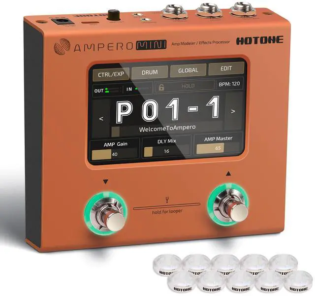 Main image of Multi Effects Processor Pedal Guitar Bass Amp Modeling IR Cabinets Simulation Multi LanguageStereo OTG USB Audio Interface Ampero Mini MP-50 (Include 10 PCS Additional Footswitch Toppers)