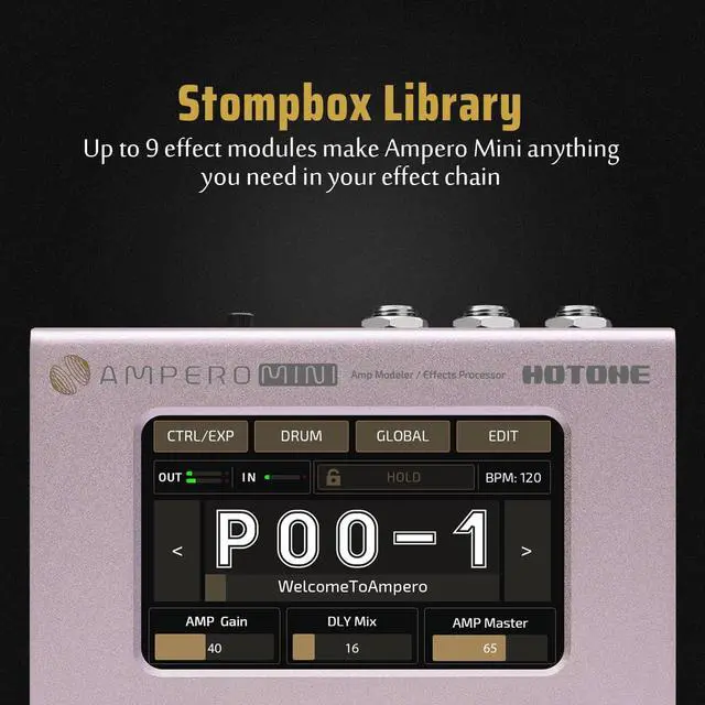 Alt view image 4 of 7 - Multi Effects Processor Pedal Guitar Bass Amp Modeling IR Cabinets Simulation Multi LanguageStereo OTG USB Audio Interface Ampero Mini MP-50 (Include 10 PCS Additional Footswitch Toppers)