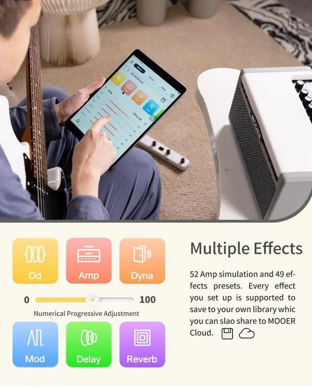 Alt view image 3 of 7 - SD30i Smart Guitar Amp AI Preset Portable Practice Amplifier | 30W Stereo Sound, 5Hrs Bettary Life, with 101 Effects, 80s Looper and 40 Drummer for Electric Guitar