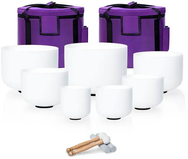 Main image of 6-12inch White 432hz Quartz Crystal Singing Bowls Set of 7, for Healing Mindfulness Meditation Yoga Sound Baths with Case Mallet Suede Striker