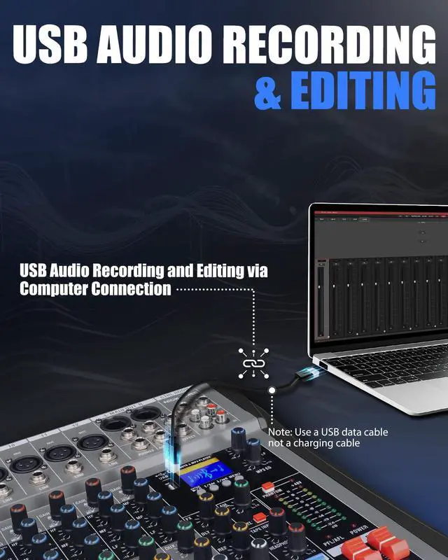 Alt view image 4 of 7 - 12 Channel mixer professional Audio Mixer, dj mixer with Individual Channel Control and USB Audio Recording & Editing via Computer, All-Metal mezcladora para dj (12 Channel)