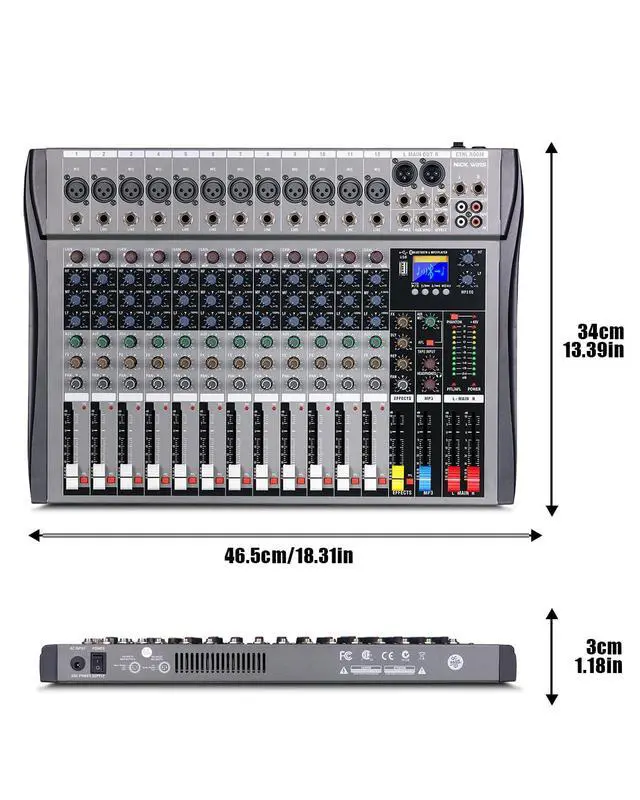 Alt view image 6 of 7 - 12 Channel mixer professional Audio Mixer, dj mixer with Individual Channel Control and USB Audio Recording & Editing via Computer, All-Metal mezcladora para dj (12 Channel)