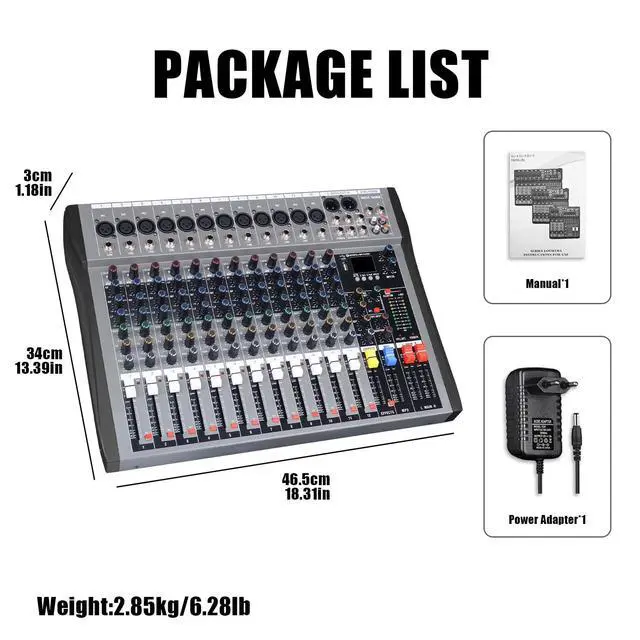 Alt view image 7 of 7 - 12 Channel mixer professional Audio Mixer, dj mixer with Individual Channel Control and USB Audio Recording & Editing via Computer, All-Metal mezcladora para dj (12 Channel)