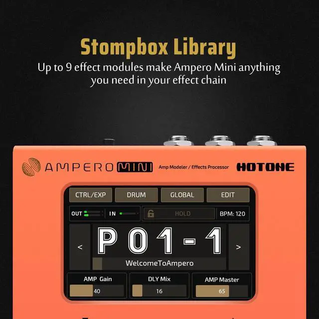 Alt view image 4 of 7 - Multi Effects Processor Pedal Guitar Bass Amp Modeling IR Cabinets Simulation Multi LanguageStereo OTG USB Audio Interface Ampero Mini MP-50 (Include 10 PCS Additional Footswitch Toppers)