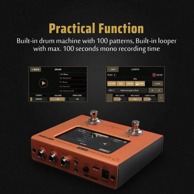 Alt view image 6 of 7 - Multi Effects Processor Pedal Guitar Bass Amp Modeling IR Cabinets Simulation Multi LanguageStereo OTG USB Audio Interface Ampero Mini MP-50 (Include 10 PCS Additional Footswitch Toppers)