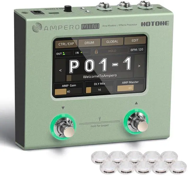 Main image of Multi Effects Processor Pedal Guitar Bass Amp Modeling IR Cabinets Simulation Multi LanguageStereo OTG USB Audio Interface Ampero Mini MP-50 (Include 10 PCS Additional Footswitch Toppers)