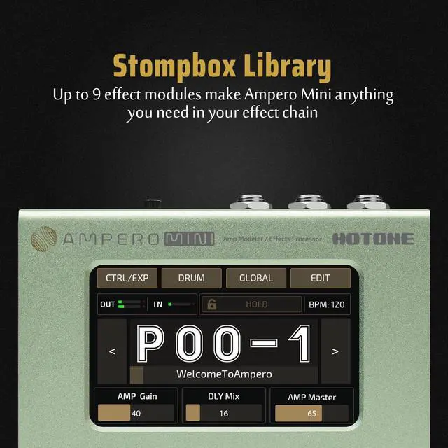 Alt view image 4 of 7 - Multi Effects Processor Pedal Guitar Bass Amp Modeling IR Cabinets Simulation Multi LanguageStereo OTG USB Audio Interface Ampero Mini MP-50 (Include 10 PCS Additional Footswitch Toppers)
