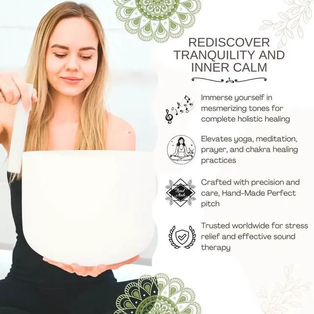 Alt view image 2 of 7 - 6-12inch White 432hz Quartz Crystal Singing Bowls Set of 7, for Healing Mindfulness Meditation Yoga Sound Baths with Case Mallet Suede Striker