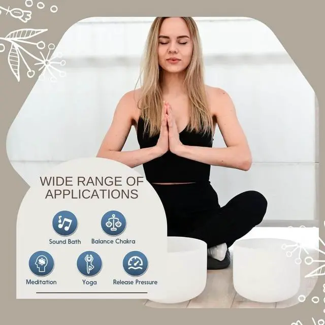 Alt view image 4 of 7 - 6-12inch White 432hz Quartz Crystal Singing Bowls Set of 7, for Healing Mindfulness Meditation Yoga Sound Baths with Case Mallet Suede Striker