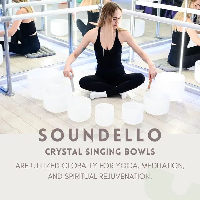 Alt view image 7 of 7 - 6-12inch White 432hz Quartz Crystal Singing Bowls Set of 7, for Healing Mindfulness Meditation Yoga Sound Baths with Case Mallet Suede Striker