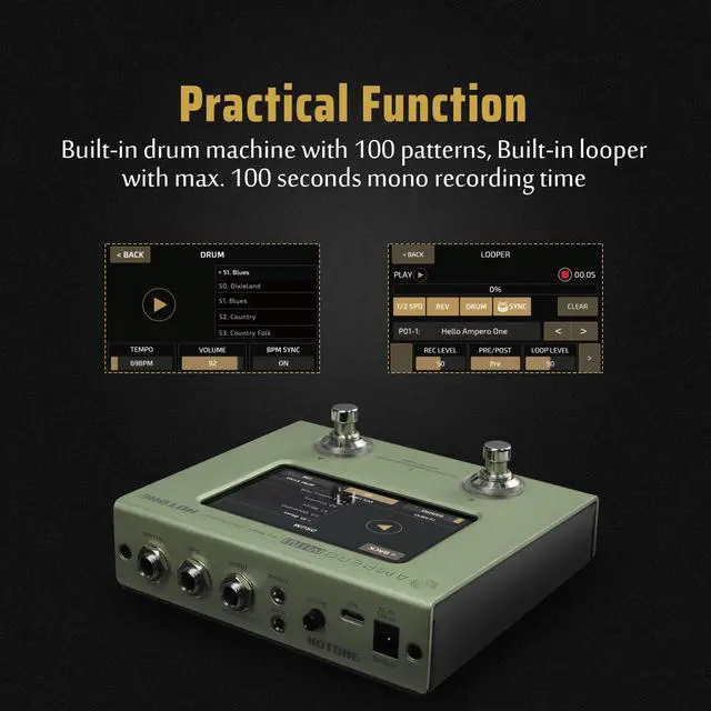 Alt view image 6 of 7 - Multi Effects Processor Pedal Guitar Bass Amp Modeling IR Cabinets Simulation Multi LanguageStereo OTG USB Audio Interface Ampero Mini MP-50 (Include 10 PCS Additional Footswitch Toppers)