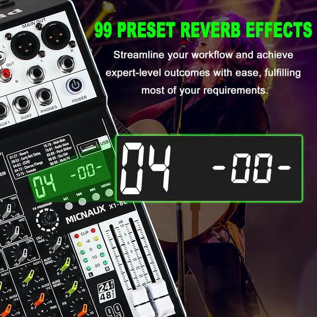 Alt view image 2 of 7 - Audio Mixer 8 Channel Professional Sound Mixer Console with 99 DSP Effects, Mixing Board DJ Mixer w/USB, Bluetooth, 48V Power Supply, PAD Button for Recording Karaoke PA Drum Live Music