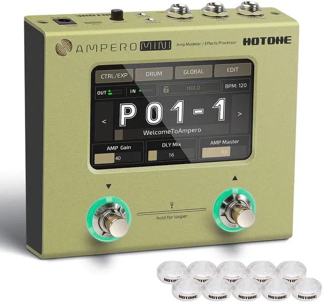 Main image of Multi Effects Processor Pedal Guitar Bass Amp Modeling IR Cabinets Simulation Multi LanguageStereo OTG USB Audio Interface Ampero Mini MP-50 (include 10 PCS Additional Footswitch Toppers)