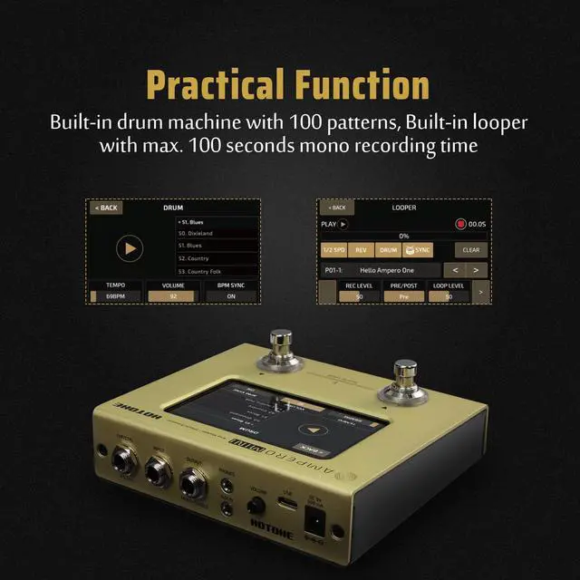 Alt view image 6 of 7 - Multi Effects Processor Pedal Guitar Bass Amp Modeling IR Cabinets Simulation Multi LanguageStereo OTG USB Audio Interface Ampero Mini MP-50 (include 10 PCS Additional Footswitch Toppers)