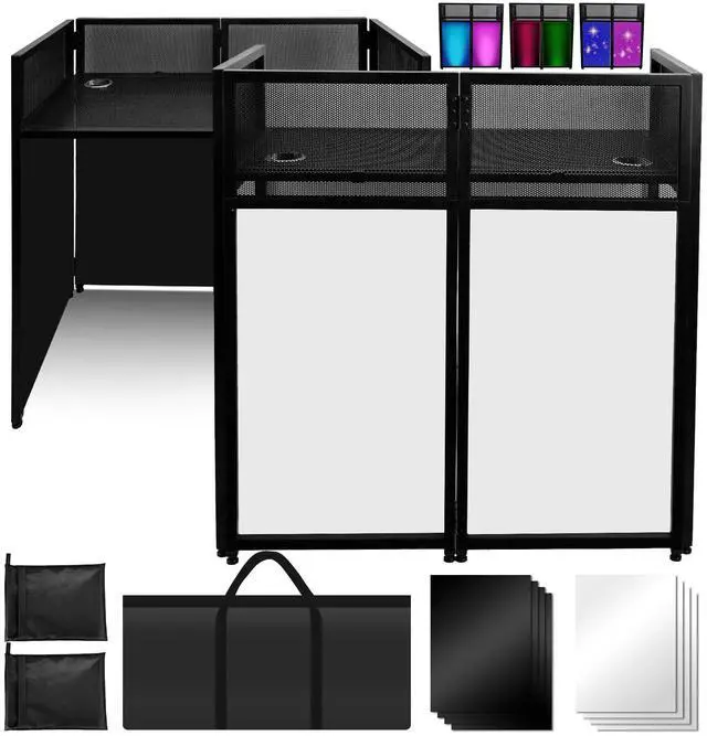 Main image of Portable DJ Booth 40" x 20", DJ Facade Table with Black/White Light Scrims, Foldable DJ Stand for Laptop and Controller,with Carry Bag, Cable Hole, Perfect for Bars, Clubs, Party, Private Events