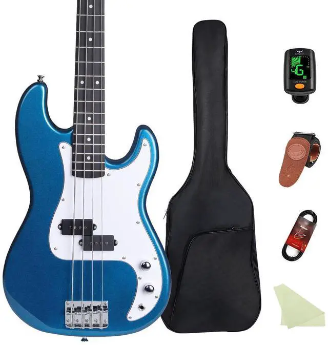 Main image of Electric Bass Guitar 4 Strings Full-Size Standard Bass PB-Style Beginner Kit Black for Starter with Gig Bag Guitar Strap and Guitar Cable(PB-Blue)