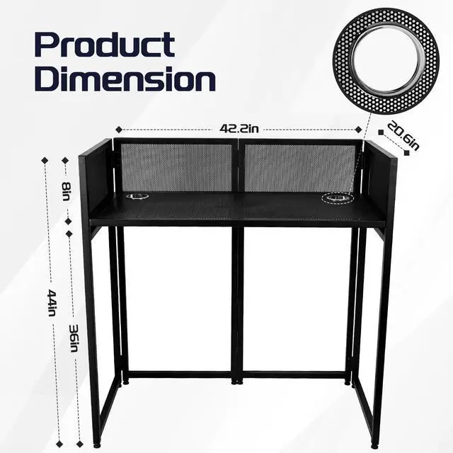 Alt view image 2 of 7 - Portable DJ Booth 40" x 20", DJ Facade Table with Black/White Light Scrims, Foldable DJ Stand for Laptop and Controller,with Carry Bag, Cable Hole, Perfect for Bars, Clubs, Party, Private Events
