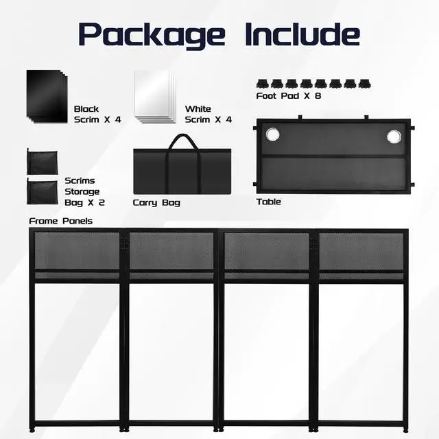 Alt view image 5 of 7 - Portable DJ Booth 40" x 20", DJ Facade Table with Black/White Light Scrims, Foldable DJ Stand for Laptop and Controller,with Carry Bag, Cable Hole, Perfect for Bars, Clubs, Party, Private Events