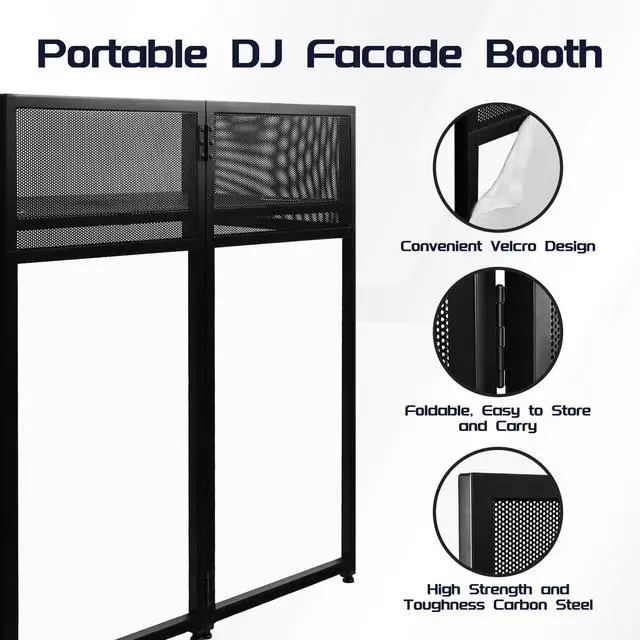Alt view image 3 of 7 - Portable DJ Booth 40" x 20", DJ Facade Table with Black/White Light Scrims, Foldable DJ Stand for Laptop and Controller,with Carry Bag, Cable Hole, Perfect for Bars, Clubs, Party, Private Events
