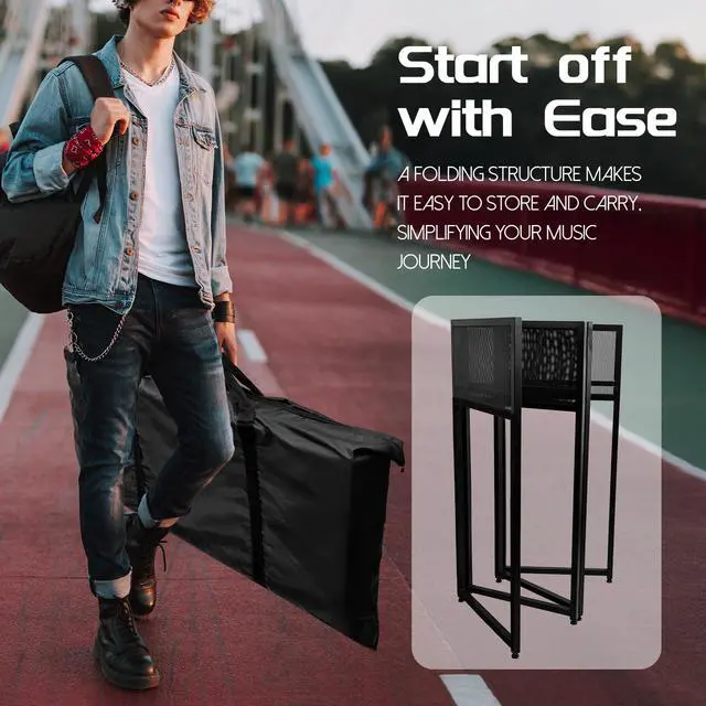 Alt view image 6 of 7 - Portable DJ Booth 40" x 20", DJ Facade Table with Black/White Light Scrims, Foldable DJ Stand for Laptop and Controller,with Carry Bag, Cable Hole, Perfect for Bars, Clubs, Party, Private Events
