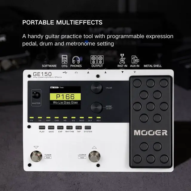 Alt view image 4 of 6 - GE150 White Guitar Multi Effects with Metal Shell Desktop Jamming Tool Floor Guitar Processor for Practice, Live Show, Studio Recording