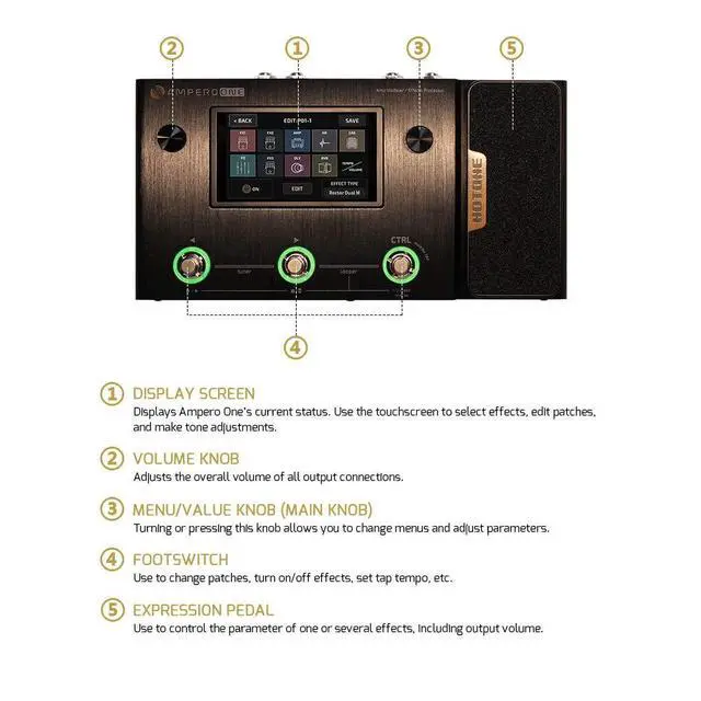 Alt view image 4 of 7 - Ampero One MP-80 Guitar Bass Amp Modeling IR Cabinets Simulation Multi Language Multi-Effects with Expression Pedal Stereo OTG USB Audio Interface