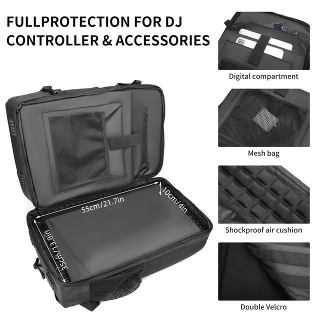 Alt view image 2 of 6 - DJ Backpack for Club Gigs, DJ Mixer Case Compatible with Pioneer DJ DDJ-REV1, DJ Controller, Novation Launchkey 37 Key Keyboard and More Equipment
