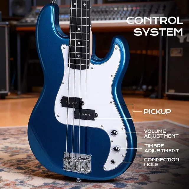 Alt view image 6 of 6 - Electric Bass Guitar 4 Strings Full-Size Standard Bass PB-Style Beginner Kit Black for Starter with Gig Bag Guitar Strap and Guitar Cable(PB-Blue)